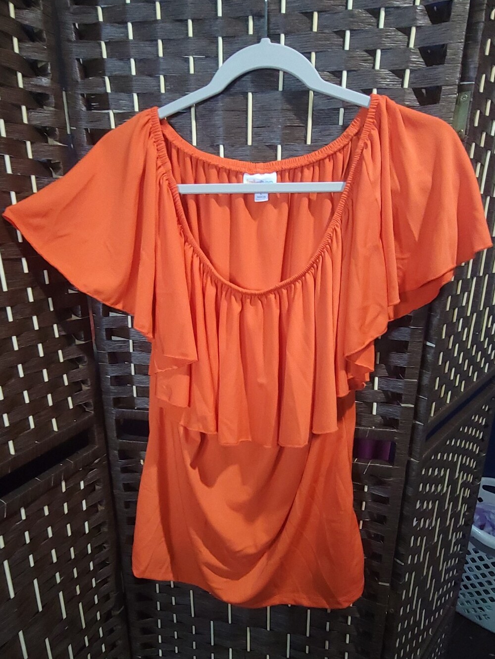 LuLaRoe Orange Ruffle Off-Shoulder Top